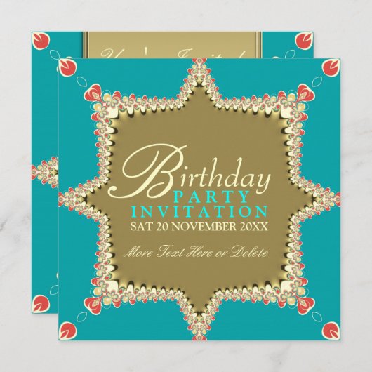 エキゾチッレースのようクアクア金ゴールドガールズパーティの招待状 招待状 (正面/裏面)