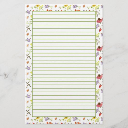 エキナセアニンニク薬草が並ぶ 便箋 (正面)