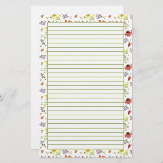 エキナセアニンニク薬草が並ぶ 便箋 (正面/裏面)