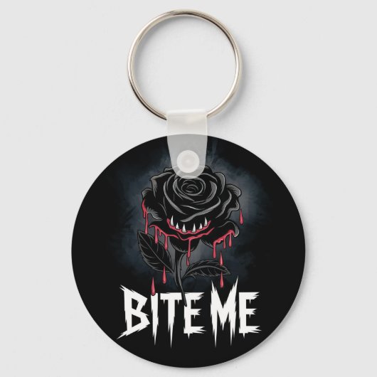 エギー'バイトme'ゴシックバラデザイン キーホルダー (正面)