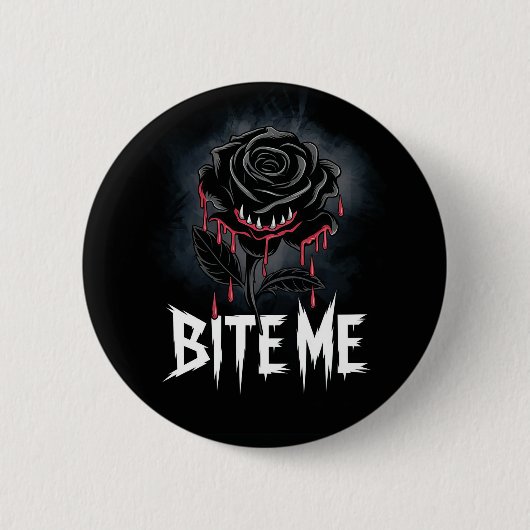 エギー'バイトme'ゴシックバラデザイン 缶バッジ (正面)