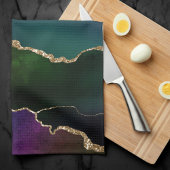 エギー・アゲート |ダークムーディージュジェルトーン神秘的なティール（緑がかった色） キッチンタオル