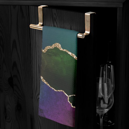 エギー・アゲート |ダークムーディージュジェルトーン神秘的なティール（緑がかった色） キッチンタオル