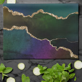 エギー・アゲート |ダークムーディージュジェルトーン神秘的なティール（緑がかった色） キッチンタオル