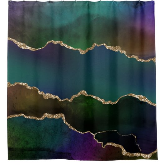 エギー・アゲート |ダークムーディージュジェルトーン神秘的なティール（緑がかった色） シャワーカーテン (正面)