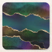 エギー・アゲート |ダークムーディージュジェルトーン神秘的なティール(緑がかった色) スクエアペーパーコースター (正面)