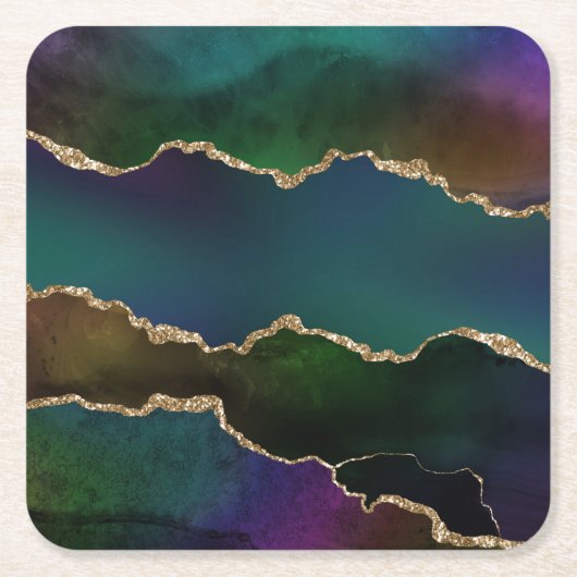 エギー・アゲート |ダークムーディージュジェルトーン神秘的なティール(緑がかった色) スクエアペーパーコースター (正面)