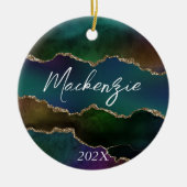 エギー・アゲート |ダークムーディージュジェルトーン神秘的なティール(緑がかった色) セラミックオーナメント (正面)