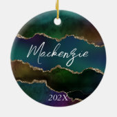 エギー・アゲート |ダークムーディージュジェルトーン神秘的なティール(緑がかった色) セラミックオーナメント (裏面)