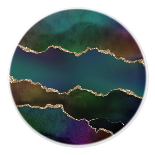 エギー・アゲート |ダークムーディージュジェルトーン神秘的なティール（緑がかった色） セラミックノブ (正面)