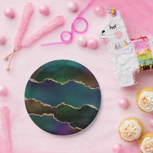 エギー・アゲート |ダークムーディージュジェルトーン神秘的なティール（緑がかった色） ペーパープレート (パーティー)