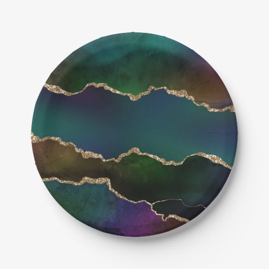 エギー・アゲート |ダークムーディージュジェルトーン神秘的なティール（緑がかった色） ペーパープレート (正面)
