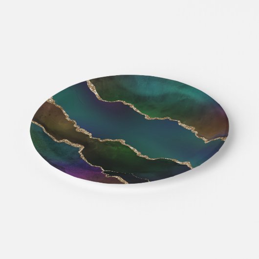エギー・アゲート |ダークムーディージュジェルトーン神秘的なティール（緑がかった色） ペーパープレート (アングル)