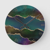 エギー・アゲート |ダークムーディージュジェルトーン神秘的なティール(緑がかった色) ラウンド壁時計 (正面)