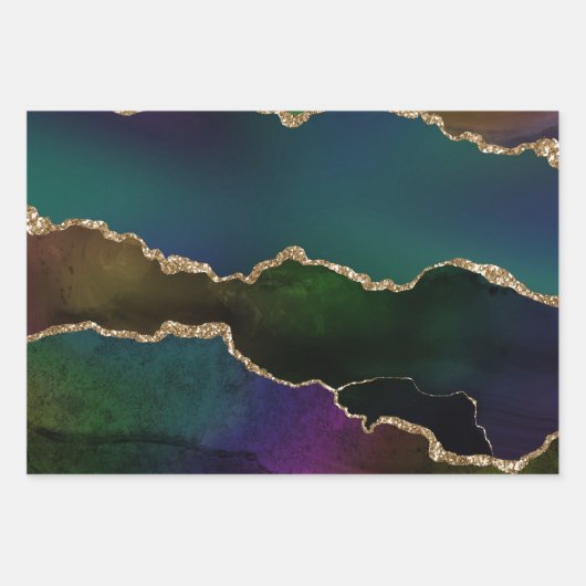 エギー・アゲート |ダークムーディージュジェルトーン神秘的なティール（緑がかった色） ラッピングペーパーシート (正面3)