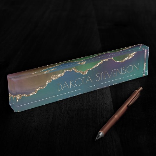 エギー・アゲート |濃いムーディージュジェルトーンティール(緑がかった色) デスクネームプレート