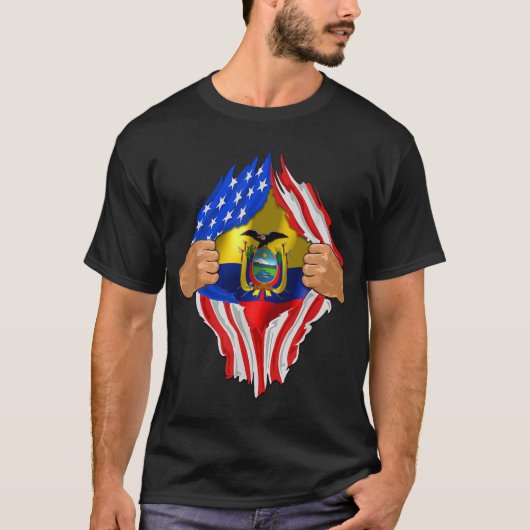 エクアすごいドリアン伝統エクアドルルーツUSA国旗 Tシャツ (正面)