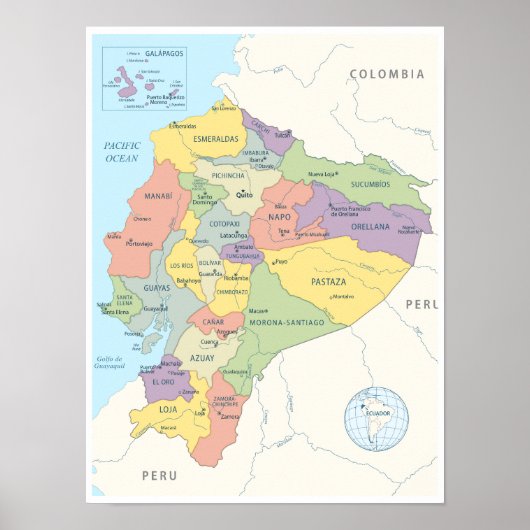エクアドルの詳細地図 ポスター (正面)