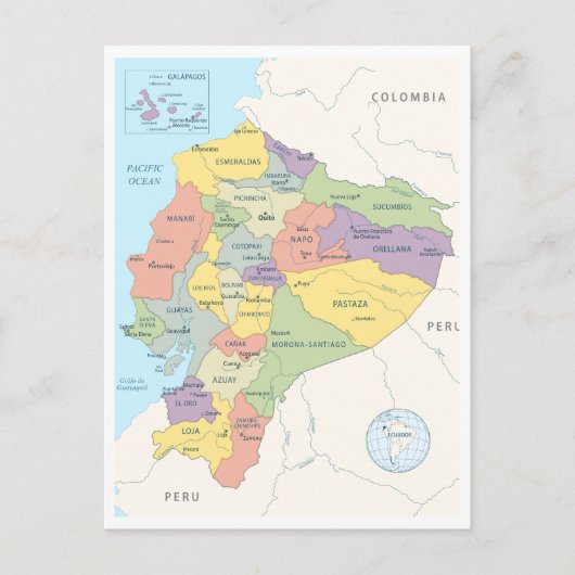 エクアドルの詳細地図 ポストカード (正面)