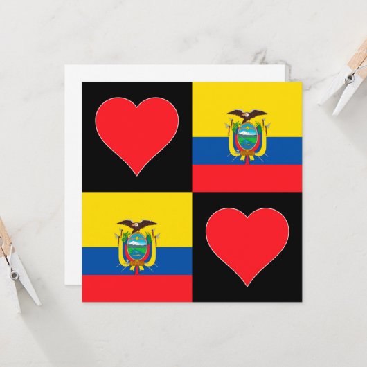 エクアドル国旗ハート愛国エクアドル挨拶 カード (正面/裏面インサイチュ)