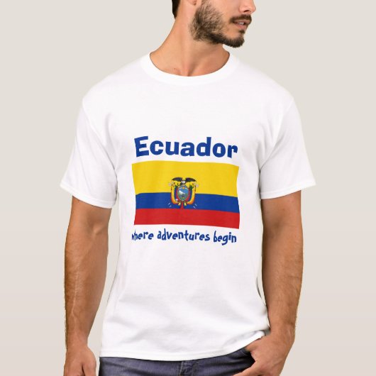 エクアドル国旗+地図+テキストTシャツ Tシャツ (正面)