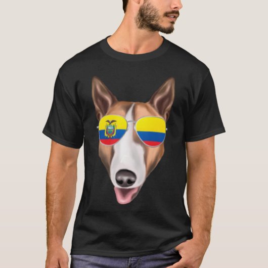 エクアドル国旗Bull Terrier Dogエクアドル・ポケット Tシャツ (正面)