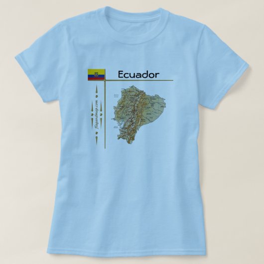 エクアドル地図+国旗+タイトルTシャツ Tシャツ (デザイン正面)