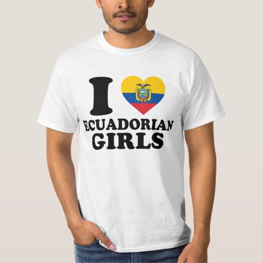 エクアドル女子大好き エクアドル国旗ハートデザイン Tシャツ (正面)