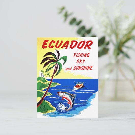 エクアドル、魚釣りとサンシャイン、ヴィンテージ旅行 ポストカード (スタンド正面)