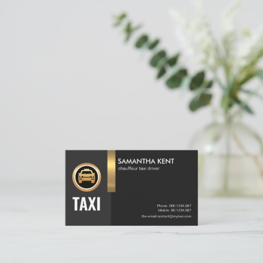 エクサイエレガントトブラック金ゴールドストライプタクシー運転手 名刺 (スタンド正面)