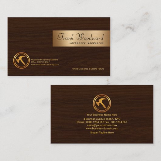 エクサイトウッドグレインフェイク金ゴールドプレート大工 名刺 (正面/裏面)