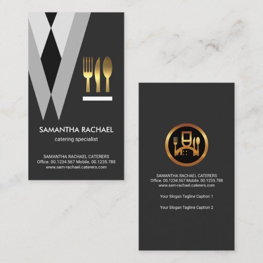 エクサイトグレータキシードスーツウェイター金ゴールドカトラリー 名刺 (正面/裏面)