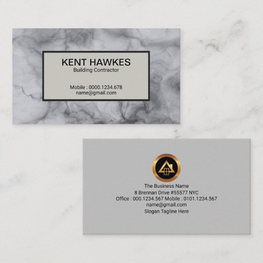 エクサイトグレーマーブルテクスチャ建物請負業者 名刺 (正面/裏面)
