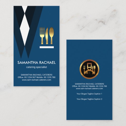 エクサイトブルースーツウェイター金ゴールドカトラリー 名刺 (正面/裏面)