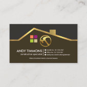 エクサイト金ゴールドルーフトップモチーフハンディマン建築 名刺 (正面)