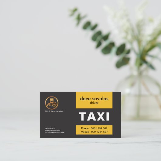 エクサイト金ゴールド運転手のロゴ黄色のタブタクシー 名刺 (スタンド正面)