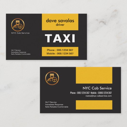 エクサイト金ゴールド運転手のロゴ黄色のタブタクシー 名刺 (正面/裏面)