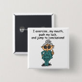 エクササイズ、押し、ジャンプのユーモア 缶バッジ (正面&裏面)
