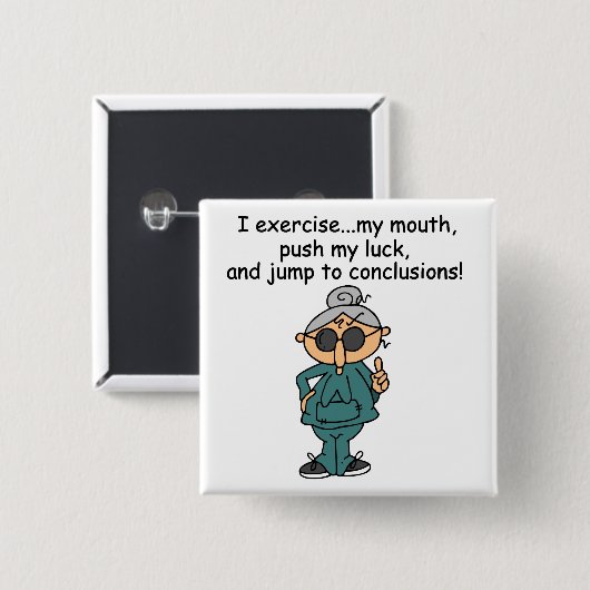 エクササイズ、押し、ジャンプのユーモア 缶バッジ (正面&裏面)