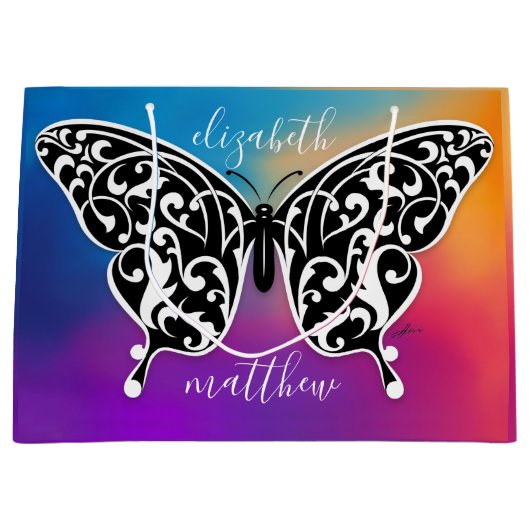 エクシによるエレガントなバタフライギフトバッグデザイン ラージペーパーバッグ (正面)