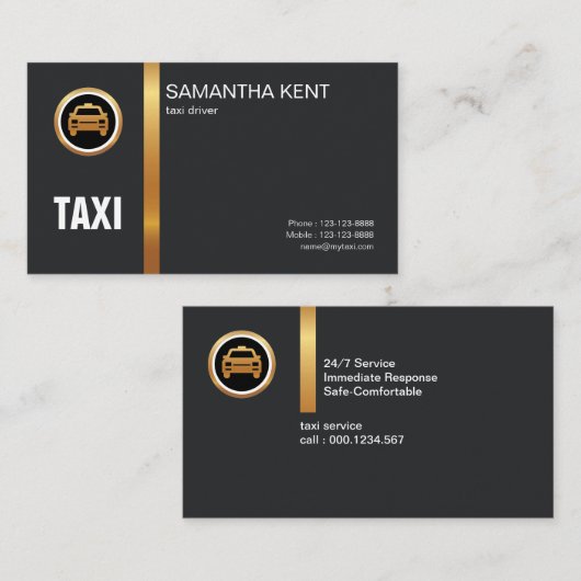 エクスエレガントクイジットブラック金ゴールドストライプタクシー 名刺 (正面/裏面)