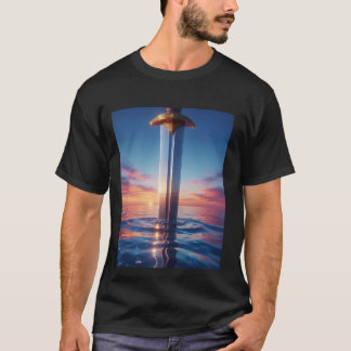 エクスカリバーの反射 - 日没時の幻想的な剣A Tシャツ