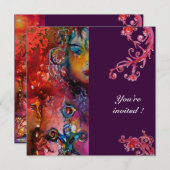 エクスカリバー明るい赤い紫の明るい赤紫色青い黄色 招待状 (正面/裏面)