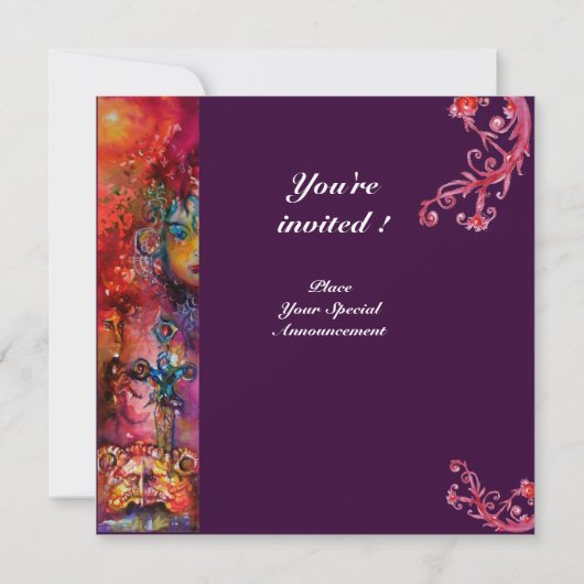 エクスカリバー明るい赤い紫の明るい赤紫色青い黄色 招待状 (裏面)