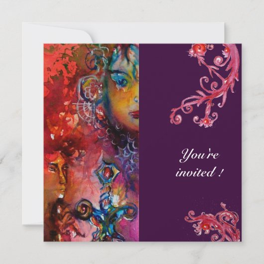 エクスカリバー明るい赤い紫の明るい赤紫色青い黄色 招待状 (正面)