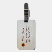 エクスカリバー詳細、赤紫ブルーモノグラム ラゲッジタグ (正面縦)