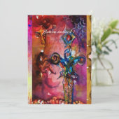 エクスカリバー1、明るい赤、ピンクの紫のパーチメント 招待状 (スタンド正面)