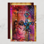 エクスカリバー1、真っ赤、ピンク紫のパーチメント 招待状 (正面/裏面)