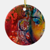 エクスカリバー、クイーンの魔法剣ファンタジー赤イエロー セラミックオーナメント (正面)