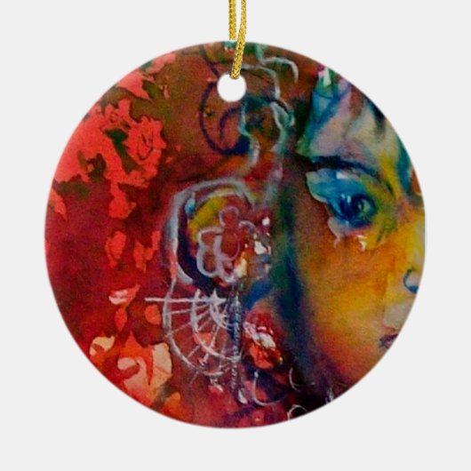 エクスカリバー、クイーンの魔法剣ファンタジー赤イエロー セラミックオーナメント (正面)